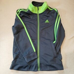 adidas Kids' 7 Dark Grey Zip Jacket with Neon Green Ebroidery And Trim